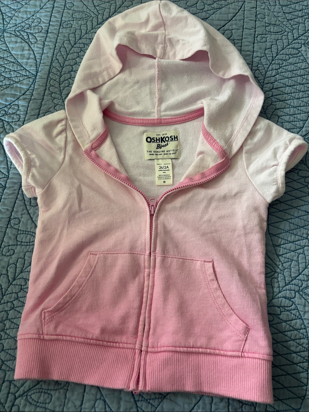 🌸 OSHKOSH B’GOSH OMBRE HOODED SHORT SLEEVE ZIP UP TOP/JACKET